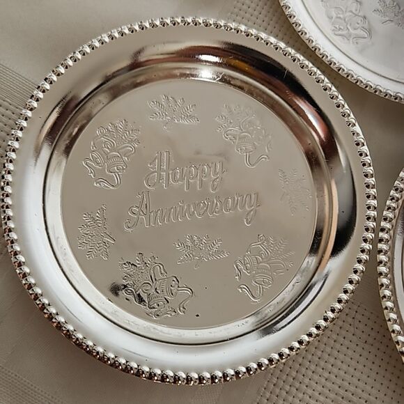 Happy Anniversary Pack Of 3 Small Steel Tray Silver 4.5" - Picture 11 of 16